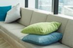 Decorative Pillow On Sofa Modern Furniture Stock Photo