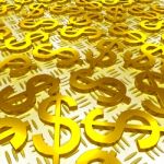 Dollar Symbols Over The Floor Shows American Investment Stock Photo