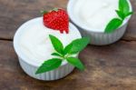 Organic Greek Yogurt And Strawberry Stock Photo