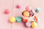 Macarons On Wood Table, Vintage Style Stock Photo