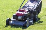 Modern Gasoline Lawn Mower Stock Photo