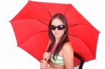 Woman With Red Umbrella Stock Photo