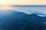 Early Morning Foggy  Sunrise On  Top Of Mountain Soft Focus Grai Stock Photo