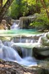 Beautiful Waterfall At Erawan National Park In Kanchanaburi ,tha Stock Photo