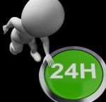 Twenty Four Hours Button Shows Open 24h Stock Photo