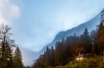 Lonely Church In An Autumn Forest Stock Photo