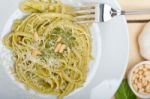 Italian Traditional Basil Pesto Pasta Ingredients Stock Photo