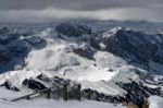 View From Sass Pordoi In The Upper Part Of Val Di Fassa Stock Photo