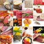 High Protein Food Collection Collage Stock Photo