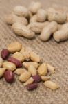 Peanuts On A Burlap Background Stock Photo