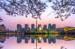 Seoul, Korea - April 9, 2015: Lotte World Amusement Park And Cherry Blossom Of Spring, A Major Tourist Attraction In Seoul, South Korea On April 9, 2015 Stock Photo