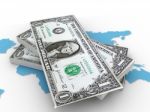 American Dollar On World Map Stock Photo