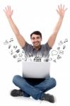 Successful Smiling Man With Laptop Stock Photo