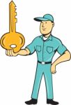 Locksmith Balancing Key Palm Cartoon Stock Photo