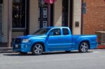 Blue Pick Up Truck Parked In Sacramento Stock Photo