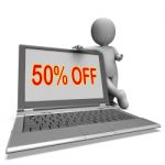 Fifty Percent Off Monitor Means Deduction Or Sale Online Stock Photo