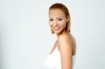 Smiling Young Lady In Spaghetti Stock Photo