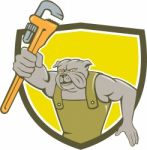 Bulldog Plumber Monkey Wrench Shield Cartoon Stock Photo