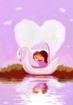 Illustration Digital Painting Couple Swan Boat Stock Photo