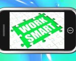 Work Smart Tablet Shows Worker Enhancing Productivity Stock Photo