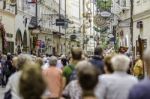 Salzburg, Austria - August, 2011: Unidentified People Walking Stock Photo