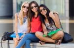 Pretty Student Girls Having Fun At The Campus Stock Photo