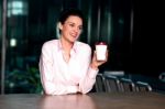 Pretty Lady Enjoying Chilled Liquid Refreshment Stock Photo