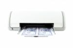 Banknote From Printer On White Background Stock Photo