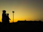 Silhouette Teen Age Run Together  Track Stock Photo