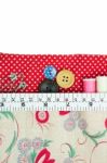 Sewing Kit With Fabric Bag On White Stock Photo