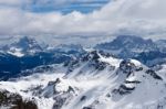 View From Sass Pordoi In The Upper Part Of Val Di Fassa Stock Photo