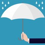 Businessmen Holding Open White Umbrella- Flat Design Stock Photo