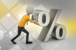 3d Man Pushing Percent Sign Stock Photo