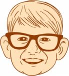 Head Caucasian Boy Smiling Big Glasses Drawing Stock Photo