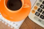 Hot Coffee Cup On Wooden Table Stock Photo