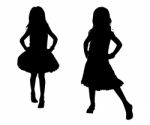 Silhouette Children Dancing Stock Photo