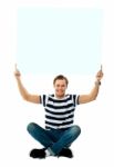 Young Male Holding Blank Board Stock Photo