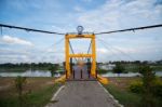 Yellow Suspension Bridge Stock Photo