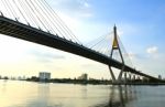 The Suspension Bridge With Beautiful Sky Stock Photo