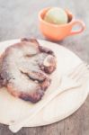 Pork Steak On Wooden Plate Stock Photo