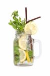 Lemon Soda Mint Rosemary Fresh Drink Summer Isolated Stock Photo