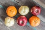 Assorted Fruit On  Wood Stock Photo