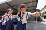 Student 9-10 Years Old, Scout In Adventure Activities, Scout Camp School Bangkok Thailand Stock Photo