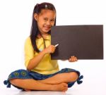 Kid Holding Board For Writing Stock Photo