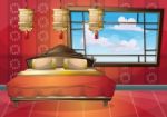 Cartoon  Illustration Interior Chinese Room With Separated Layers Stock Photo