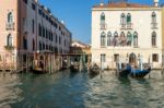 Gondolas Moored In Venice Stock Photo