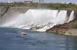 Beautiful Photo Of The Amazing Niagara Waterfall And A Ship At The Us Side Stock Photo