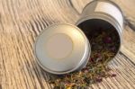 Silver Box With Tea Leaves	 Stock Photo