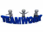 Teamwork Shows 3d Characters Working Together Stock Photo