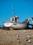 Fishing Boat On Hastings Beach Stock Photo